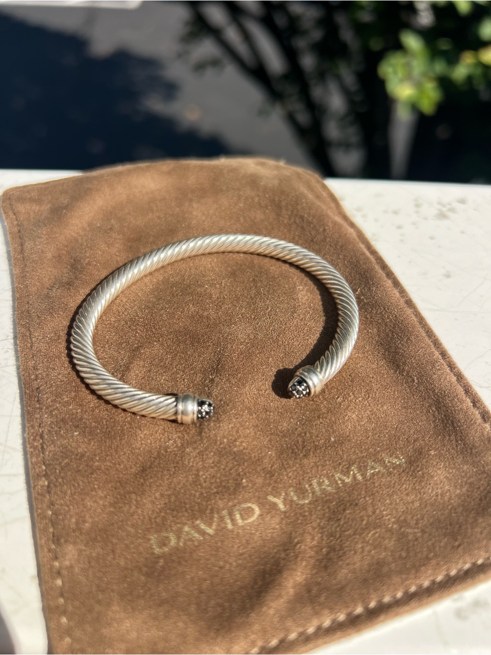 David Yurman Cable Classics 5mm Black Diamond Sterling Silver Cuff Bracelet M